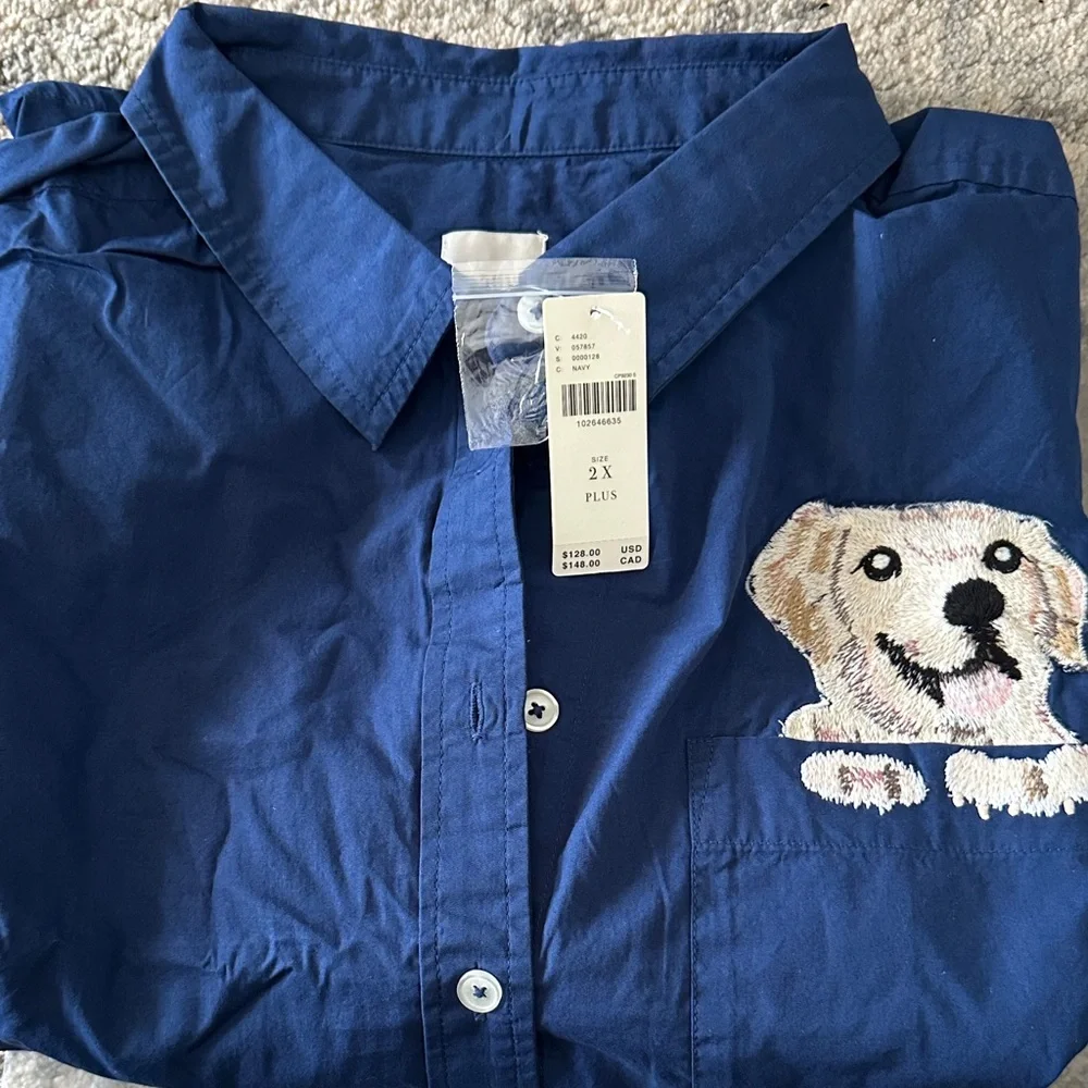 The Mabel Boxy Oxford shirt Navy Blue with Dog Embroidery NWT 2X by Maeve - Picture 5 of 5